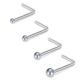 D.Bella L-Shaped Nose Studs - Surgical Steel Nose Rings, 18G, 1.5-3mm, Silver