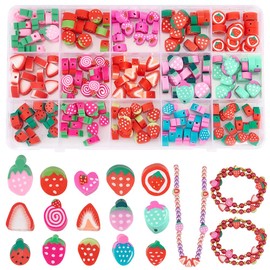 PH PandaHall - 225 abalorio de arcilla polimérica de frutas, abalorio sueltas de fresa, abalorio espaciadoras de colores, abalorio de bayas lindas para manualidades, arete, pulseras, collares,
