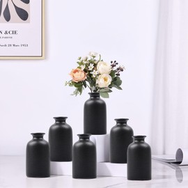 Paquete de 6 jarrones negros para flores secas, pequeños jarrones de cerámica de 5 pulgadas para decoración del hogar, centros de mesa a granel, mini jarrones de flores para bodas, hogar, mesa