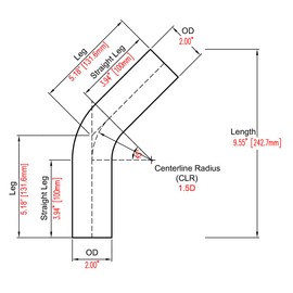 Podavelle 45 Degree Elbow 2 Inch 51mm OD Aluminum Intercooler Pipe Piping Air Intake Tube, 1.5D Radius, Brushed Finish