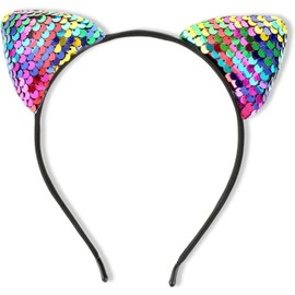 Glitter Cat Ears Headband, Cat Ear Headbands for Girls, Shiny Cute Sequin Headband, Shiny Hairbands Hair Accessories for Daily Wearing and Party Decoration (Color, One size)