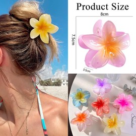6 Pcs Flower Hair Clip, Plumeria Flower Hair Claw Clips, Hawaiian Claw Clip, Strong Hold Nonslip Flowers Hairs Clips for Medium Thick Hairs, Women and Girls Hawaii Hairs Accessorie, 6 Colors