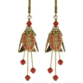 NoMonet Hand Painted Flower Fairy Earrings - Renaissance in Gold and Red