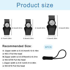 9 PCS Zipper Repair Kit, Luggage, Backpacks, Jackets Replacement Zipper Pulls, Removable Zip Puller, 3 Sizes Instant Zip Fixer for The Elderly and Those with Arthritis (Black)