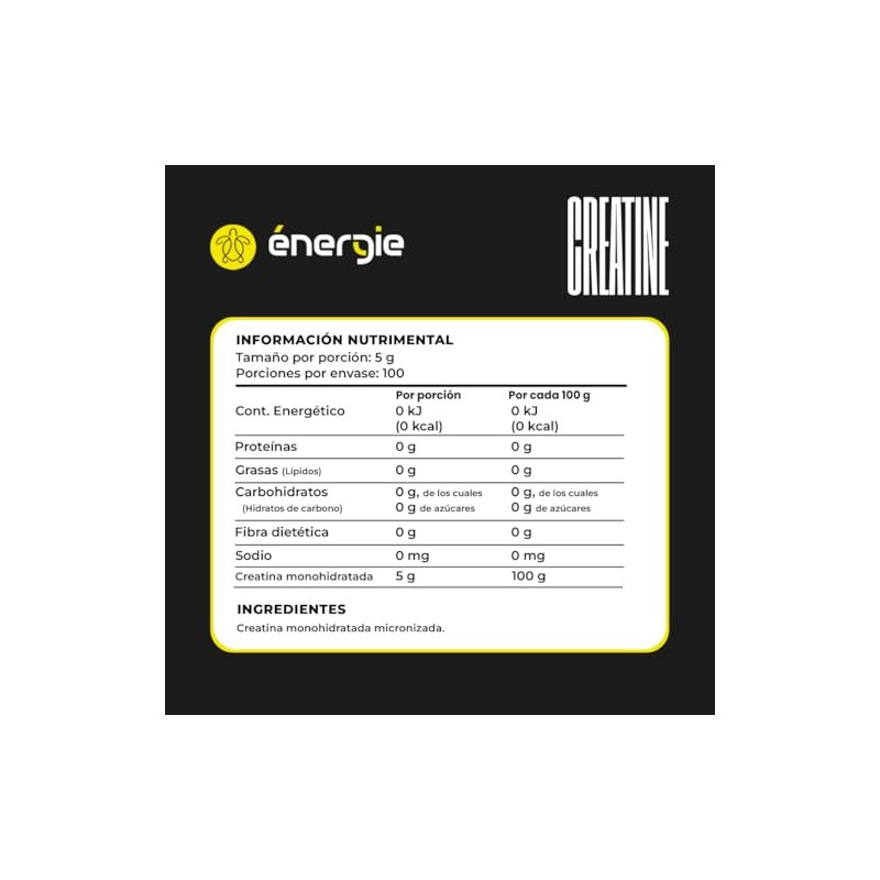Creatina monohidratada micronizada en polvo ÉNERGIE - 500gr - 100