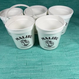 Malibu Lot Of 5 White Malibu Rum Buckets Plastic reusable New  5” Tall 4.5” Wide S1