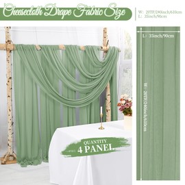 4 Panels Sage Green Wedding Arch Draping Fabric Cheesecloth Fabric 35" x20FT Gauze Fabric Arch Drapes for Wedding Reception Sheer Backdrop Photo Background Household Curtain or Out Door Curtain