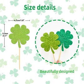 24 Pcs St Patrick's Day Cupcake Toppers, Four Leaf Clover Leprechaun Hat Horseshoe Shamrock Cupcake Toppers for St Patrick's Day Party Decorations (Trefoil B)