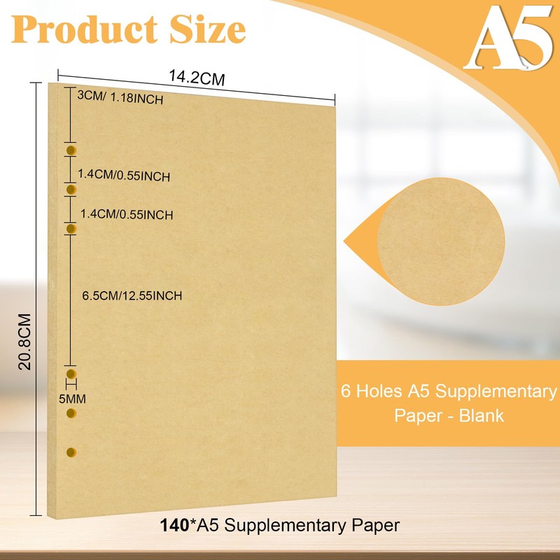 Vicloon A5 Refill Paper Kraft Paper Blank, 140 Sheets Paper