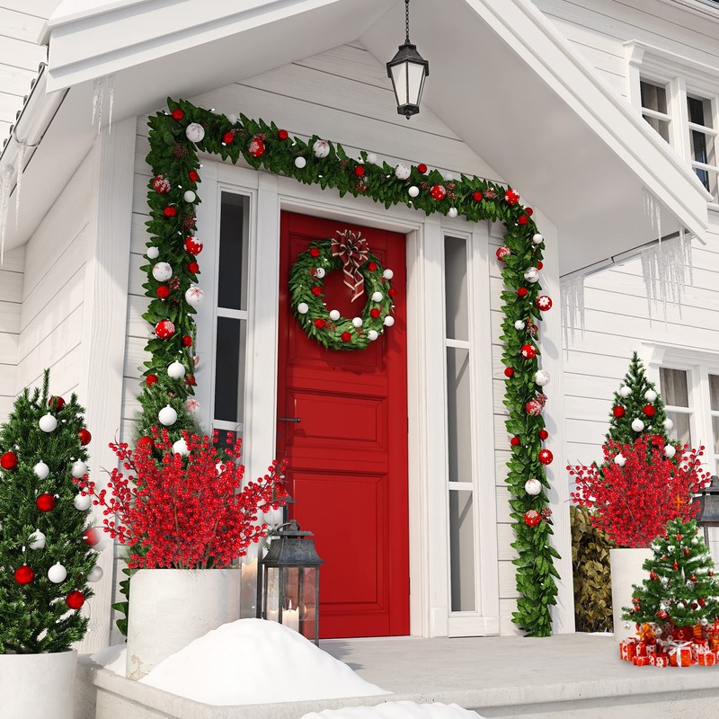 Sggvecsy 6 Pack Artificial Red Berry Stems Christmas Red Berries