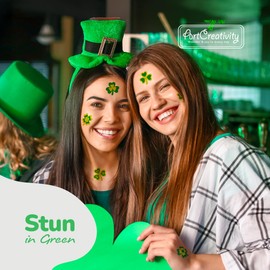 ArtCreativity ArtCreativity St Patrick’s Day Tattoos with Glitter - Set of 50 - Individual Temporary Shamrock Tattoos in 5 Designs - St. Patrick’s Day Party Favors - St Patty’s Accessories