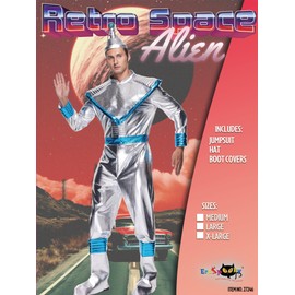 EraSpooky Men's Retro Space Alien Costume Deluxe Adult Shiny Metallic Robot Outfits