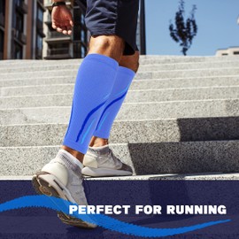Keskale Calf Compression Sleeves for Men & Women (20-30 mmHg), Leg compression Sleeve Footless Compression Socks for Running, Varicose Veins & Shin Splint Relief, Blue, L/XL