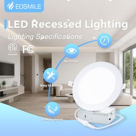 EOSMILE 12 Pack 6 Inch Ultra-Thin LED Recessed Light with Junction Box 5CCT Adjustable Dimmable Can-Killer Downlight,1100LM, 12W, 120V, ETL FCC
