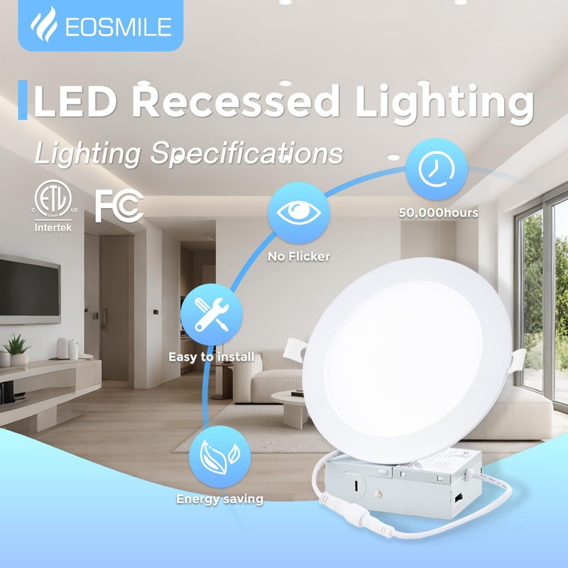EOSMILE 12 Pack 6 Inch Ultra-Thin LED Recessed Light with