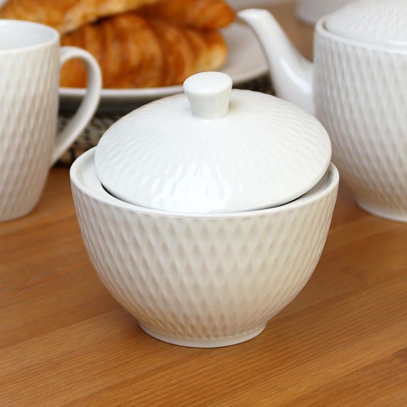Darthome White Jewel Sugar Pot with Lid Ceramic Geometric Tableware