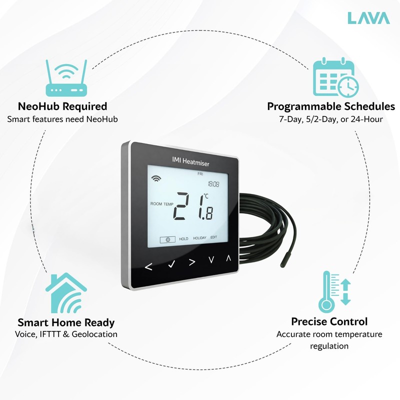 LavaTap – Heatmiser NeoStat-e V3 Smart Thermostat Black WiFi Programmable