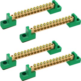 4 Pack 12 Position Grounding Bus Bar Terminal Block, Electrical Ground Bus Bar with Screws and Green Insulated Base for Distribution Box