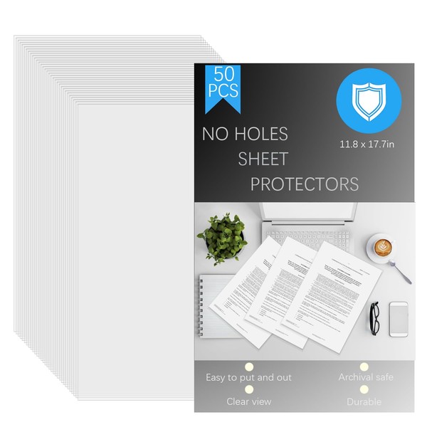No Holes Sheet Protectors 11.8" x 17.7" Clear View Sheet