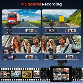 Dash Cam 4 Channel Front and Rear Inside Side, Four Way Dashcam for Car, 1080P, 360 Full Protection, Night Vision, Loop Recording, G-Sensor, Parking Aid, 24h Parking Meter, Rear View