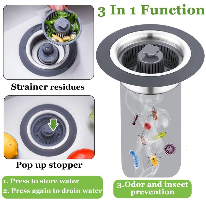 WSYLEN 3 in 1 Kitchen Sink Drain Strainer and Stopper