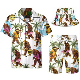 DOOPCCOR Men's 3 Piece Tracksuit Cuban Collared funny Hawaiian Shirt rave outfits beach Shorts Button Down Sets With Bucket Hats 15-S