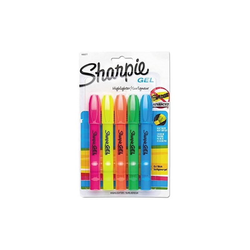 Sharpie, Resaltadores Gel, Punta Bala, Colores Surtidos, 5 Piezas