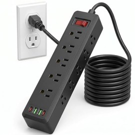 WAGADA 14 en 1 Multicontacto Regleta, 2M Extensión Eléctrica con Interruptor, Conector Multiple para Escritorio con Cable, 10 Salidas CA y 4 Puertos U