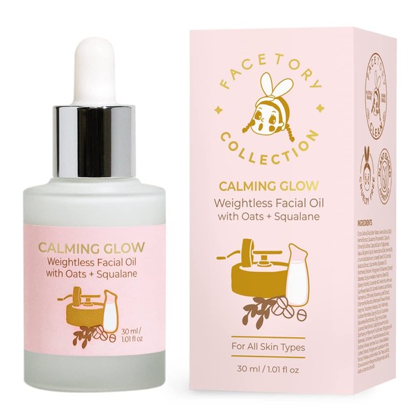 FACETORY Oats Calming Glow Weightless Facial Oil with Oats and Squalane - Calming, Redness Relief, Soothing, Moisturizing Facial Oil, 30ml/ 1.01 fl oz