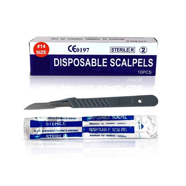MedHelp Disposable Scalpel 14 Dermaplaning Blades with Plastic Handle, High