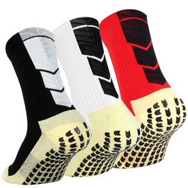 NANOOER 3足組 スポーツソックス メンズ レディース 滑り止め 、 ショートソックス トレーニング 靴下 中厚手 抗菌・防臭、ソックス サッカー バスケットボール テニス バドミントン バレーボー 登山 自転車 Yoga くつした 23-27cm (B-ブラック+ホワイト+レッド)