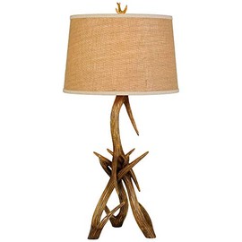 Cal Lighting BO-2806TB 150w 3 Way Drummond Antler Resin Table Lamp with Burlap Shade, Brown