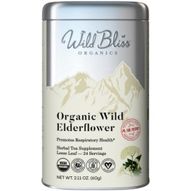 Wild Bliss Organic Elderflower Tea – Immune and Respiratory Support - Caffeine Free Loose Leaf Elder Flowers - 2.11 Ounces - 24 Servings