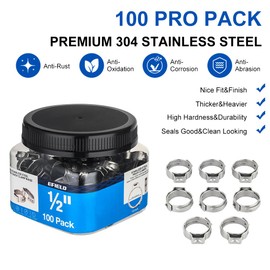 100-Pack EFIELD 1/2-inch Stainless Steel Pex Cinch Clamp Rings for Pex Tubing Pipes,(CLAMP017)