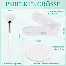 3 Pieces Mask Brush Face Set Fan Brush Cosmetic 3 Pieces Cosmetic Hair Band Velcro Terry Cloth Hair Band 9 Pieces Compressed Face Sponges Reusable for Face Treatments