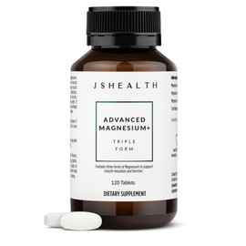 JSHealth Vitamins Advanced Magnesium Supplements with Magnesium Glycinate & Citrate for Muscle Relaxation (120 Tablets)