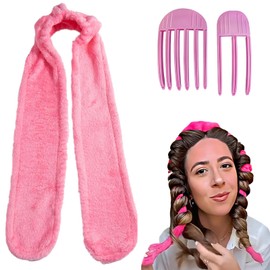 DKDDSSS Locken Ohne Hitze, DIY Heatless Curls Band, Lockenwickler über Nacht, Rutschfeste Seidenhaar-Lockenwickler, Frisurenset für Langes Mittleres Haar, Volumen Clips Haare Hinzufügen (Rosa)