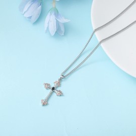 ACECHA Cross Necklace for Women-Dainty Faith Cross Pendant Necklace with Heart Flower Birthstone Jewelry for Mom Women Gifts, Birthday Anniversary
