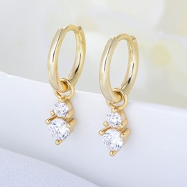 18K Gold Plated 925 Sterling Sliver Huggie Hoop Earrings for Women Ladies Girl Dangle Drop Earrings Cubic Zirconia Gift for Women Mother Dainty Gold Star Earrings (CA-PS-D-2DROP)