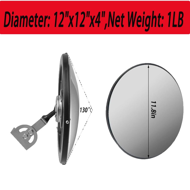 12” Acrylic Indoor Convex Mirror with Plastic Back,Adjustable Wide Angle