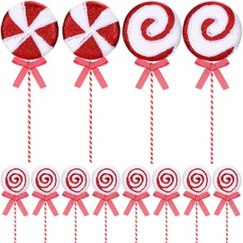 Wettarn 12 Pieces Christmas Tree Picks Christmas Candy and Lollipop Pick Striped Christmas Decorations Candy Tree Topper for Xmas Tree Craft Home Holiday Party Decor (Red)