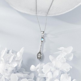 VENACOLY Spoon Necklace Sterling Silver S925 Mini Teaspoon Pendant Moonstone Spoon Necklace Discreet Spoon Jewellery for Women Men