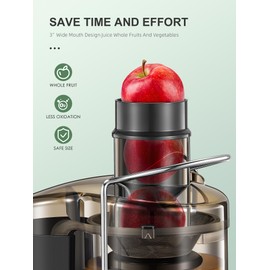QCen Juicer Machine, 800W Centrifugal Juicer Extractor with 3” Wide Mouth Feed Chute for Fruits & Vegetables, Easy to Clean, Stainless Steel, BPA-Free