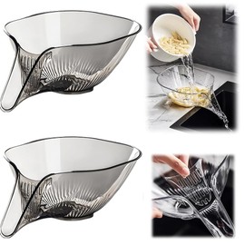 Multi-functional Drain Basket with Spout, Plastic Kitchen Sink Drain Strainer with Removable Filter, Drainage Basket Funnel, Colander Bowl For Vegetable Fruit Salad Pasta, Washing Filter (Gray (2PCS))