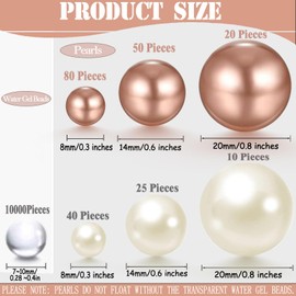 PNJHDZ 10000 Pcs Water Beads and 150 Pcs Pearl Beads for Vases, White and Rosegold Vase Filler Floating Pearls for Home Table Party Decor Wedding Centerpiece 8/14/20mm
