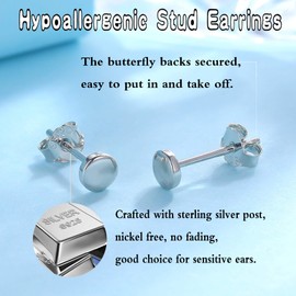 925 Sterling Silver Dot Stud Earrings | Small Simple Round Disc Stud Earrings | Tiny Flat Circle Hypoallergenic Cartilage Tragus Piercing Earrings Gifts for Women Men 2mm 3mm 4mm 5mm