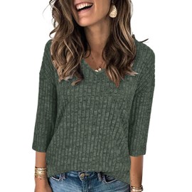 JomeDesign Sweaters for Women Trendy V Neck 3/4 Sleeve Christmas Tops for Women Green