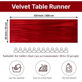 MDS Pack of 10 | Red | Velvet Table Runner 20 x 120 Inches 10ft Long Luxurious Soft Romantic Wedding Runners for Party Reception Bridal Shower Birthday Banquets Dinner Table Decoration