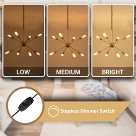 HOXIYA DIMMABLE 26.3" Modern Plug in Sputnik Chandelier with Cord, Brushed Brass 8-Lights Pendant Light Fixture, Midcentury Hanging Ceiling Lighting for Foyer, Entryway, Bedroom, Dining Room, Kitchen