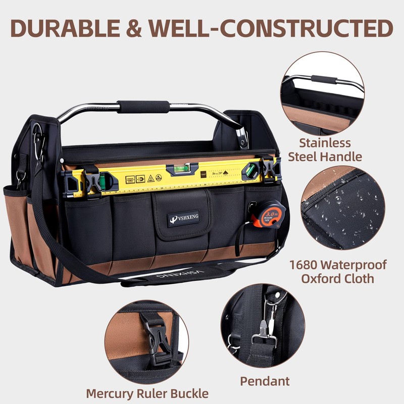 VSHXENG 20 Inch Tool Bag, Foldable 19 Pockets Tool Tote